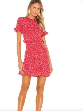 Likely | Faye Smocked Red Floral Ruffle Mini Dress